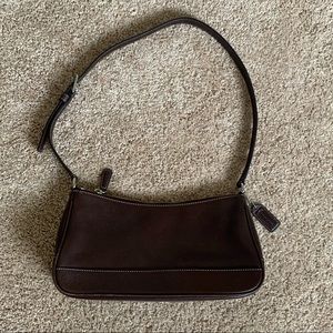 COACH Vintage Dark Brown Leather Demi Hampton Baguette Hobo Shoulder Bag Purse